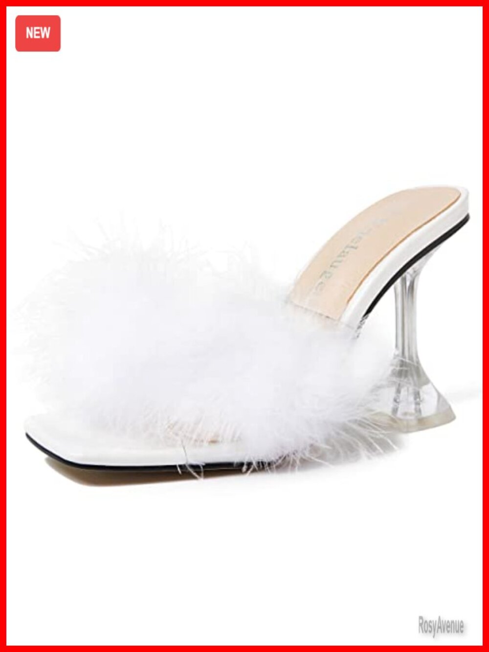 Faux Leather Feather High Heeled Mules Square Toe Slip On Heeled Sandals Women